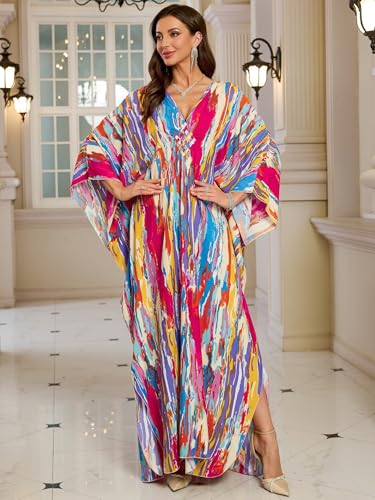 Image of KEYLORTING Plus Size Kaftan Dress Women, African Moo Moo Print Caftan, Batwing Dress, Beach Cover Up for Party and Loungewear