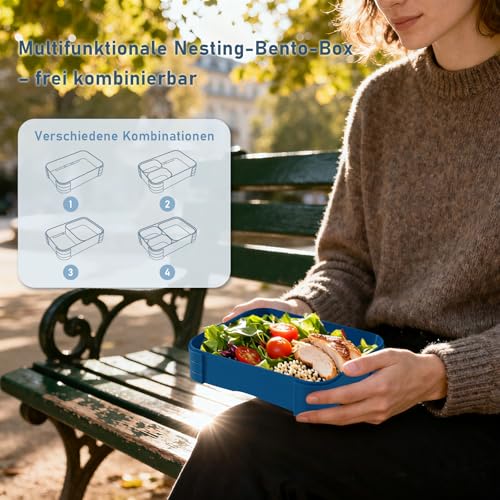 Swkien Brotdose Kinder mit Fächern, Auslaufsichere Lunchbox Bento Box Kinder, 1100ml 3 in 1 Jausenbox mit Fächern… – Ansicht 6
