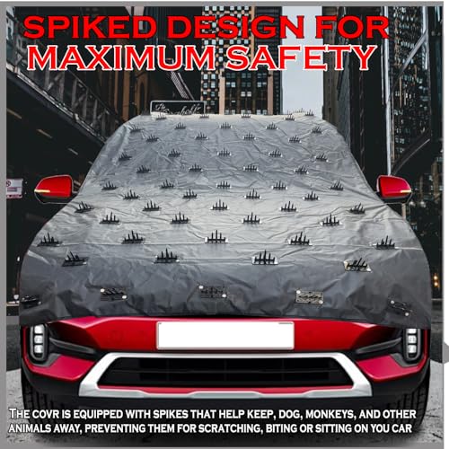 Image of Waterproof Spike Car Cover for Kia Sonet Completely Protect Car from Dogs & Monkeys Also Compatible with All Hatchback,Sedan and SUV Cars (13.4 Feet) Full Roof Universal Size