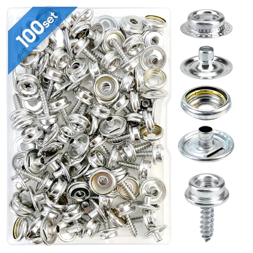350 Pcs Canvas Snap Kit Boat Canvas Snaps 3/8 Socket Stainless Steel Snaps Marine Grade for Clothing Leather Fabric Canvas (Silver)