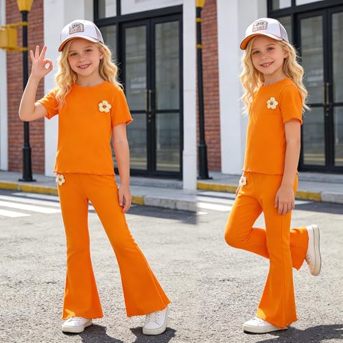 Image of OLMRJKD Kid Toddler Girl Clothes Outfits Short Sleeve Butterfly Top Flared Leg Pants Summer Clothing Set