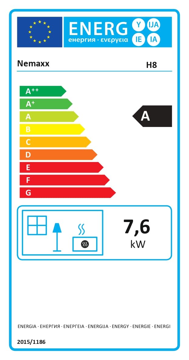 NEMAXX® H8 Belüfteter Holzofen Kaminofen Schwarz 7,6 kW 50–90 m² Warmluftgebläse Tangentiallüfter 2 Stufen Primär-/Sekundärluft EEK A 76% Ø 150 mm Vermiculite-Auskleidung Keramikglas 850 °C