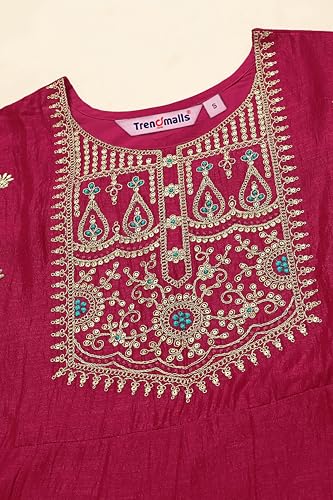 Image of TRENDMALLS Women's Art Silk Embroidery Salwar Suit Set A line Pleated Kurta Pant with Dupatta