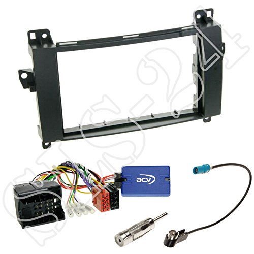 Zestaw do montażu: Radio samochodowe podwójne DIN 2-DIN przysłona ramka montażowa ramka radia czarna + adapter do pilota na kierownicy Kenwood LFB Interface Radio Adapter + adapter antenowy do Mercedesa klasy A (W169) / (C169) 10/2004 - 04/2012 / Mercedes