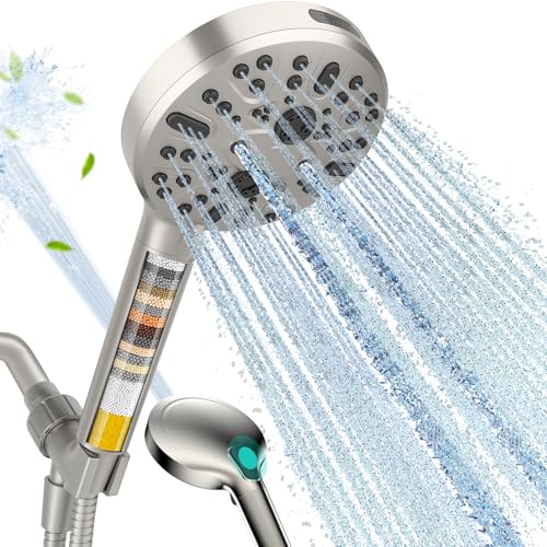 Image of Filtered Shower Head with Handheld - High Pressure 9 Spray Modes Showerhead with 16-Stage Water Softener for Hard Water - Purifying Detachable Hand Held Shower Head, Brushed Nickel