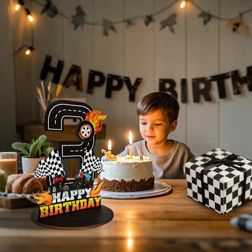 Image of Truck Birthday Number Sign Centerpiece, Truck Wooden Decoration Photo Props for Truck Birthday Decorations (3rd)
