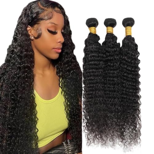Cabello humano brasileño sin procesar Deep Wave, extensiones Remy de calidad con doble trama