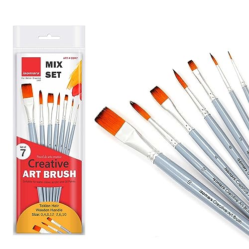 Image of Isomars Creative Paint Brush Set - Round & Flat Mix | Set of 7 Brushes for Acrylic, Watercolor, Oil, Gouache & Craft Painting | Premium Artist Flat Brushes for Canvas, DIY Art & Mixed Media
