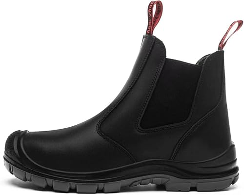 Miniatura 9 de ANGRYRAM Botas de trabajo con punta de acero para hombre, botas Chelsea sin cordones, zapatos industriales y de construcción, impermeables, ligeras,