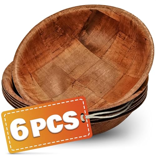 Wooden Salad Bowl Set of 6 – 7.9'x2' Wooden Bowls for Food, Lightweight Design with Smooth Finish, Easy to Clean & Stack – Wood Bowl for Salads, Fruit, Snacks, Desserts, Pasta Sides, Party & Brunch
