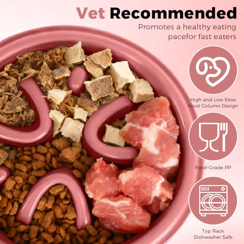 Dog Bowls, Slow Feeder Dog Bowl, Anti-Choking Puzzle Interactive Dog Food Bowl, Food and Water Bowl, Size Large-Pink - Image 3