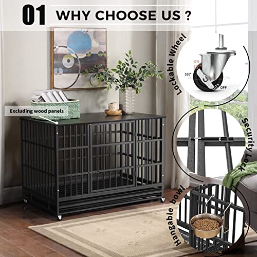 Itori 48 Inch Xxl Heavy Duty Indestructible Dog Crate, Dog Cage Kennel Crate And Playpen For Training Large Dog Indoor Outdoor With Double Doors & Locks Design Included Lockable Wheels Removable Tray #TOP1