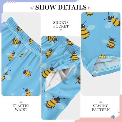 Pajama Pants Sleep Pants Soft Elastic Waist Pajama Lounge Pants Bee Blue Background for 6-14 Years Old4