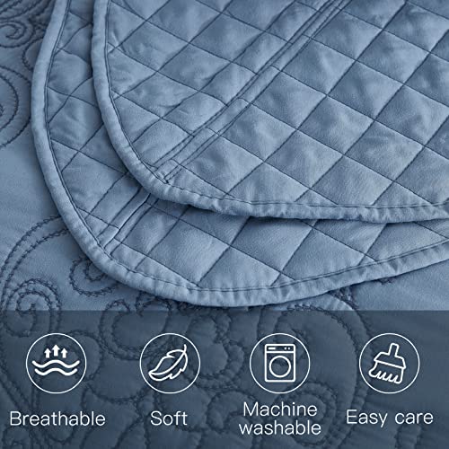 Image of CHIXIN Oversized King Bedspread 128x120 Extra Wide - Lightweight Bedding Cover - Beautiful Stitching - 5 Piece Reversible Bedspread - Luxury Damask Paisley Pattern (King /Cal King, Ashley Blue)