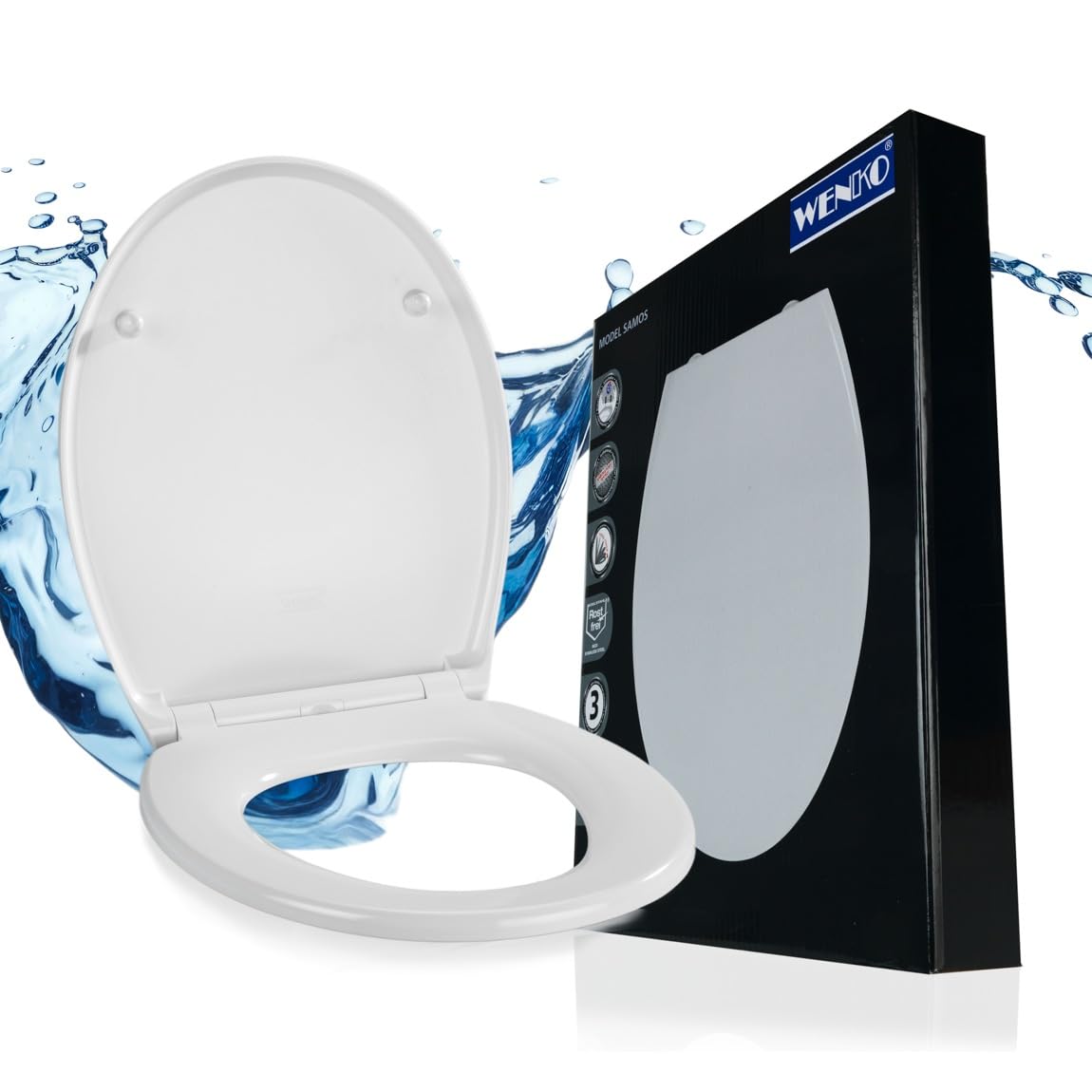 WENKO 21903100 Premium toilet seat Samos White Easy Close - soft closing mechanism, Duroplast, 37.5 x 44.5 cm, White
