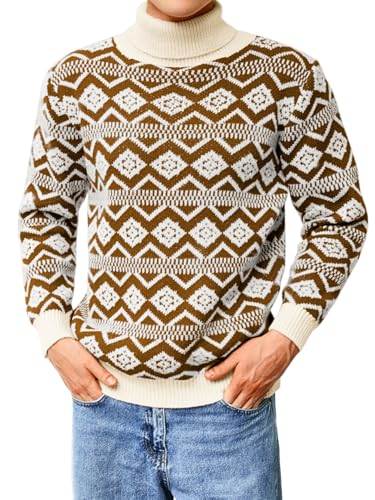 Turtleneck Sweaters for Men, Nordic Chunky Knit, Argyle Cable Vintage Pullover Sweater Tops Knitted