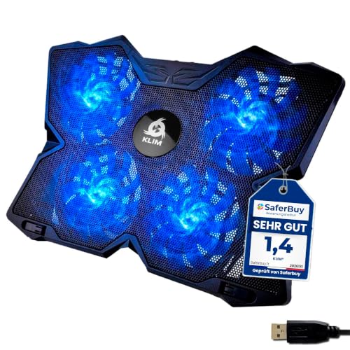 KLIM® Wind Laptop Kühler - Mehr als 500 000 verkaufte Einheiten - NEU - Leistungsstark - Schneller Kühlvorgang - 4 Lüfter PC Notebook PS4 Belüfteter Laptop Ständer - Blau