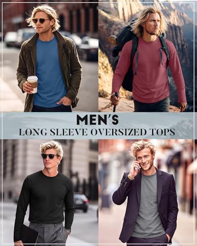 Image of August Alley 4 Pack Men's Big and Tall Cotton Shirts L-7XL, Long Sleeve Oversized Tops Loose Casual Large T-Shirts Basic Tee