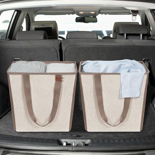 Image of STORAGE MANIAC Collapsible Laundry Basket, 16.9 Gal. Large Pop-up Laundry Hamper with Long Carry Handles, Space-Saving Foldable Clothes Hamper with Bottom Elastic Band, Travel Laundry Bags, Oat Beige