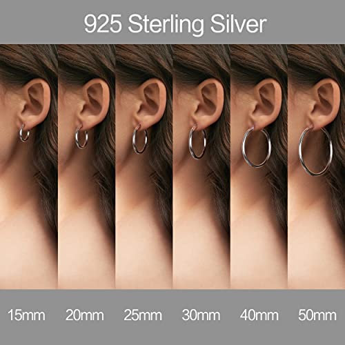 Milacolato 925 Sterling Silver Hoop Earrings for Women 18K White Gold Plated 2.5mm Chunky Huggie Hoop Earrings Hypoallergenic Lightweight Round-Tube Circle Small Big Hoop Earrings 13/15/20/25/30/40/50/60mm3