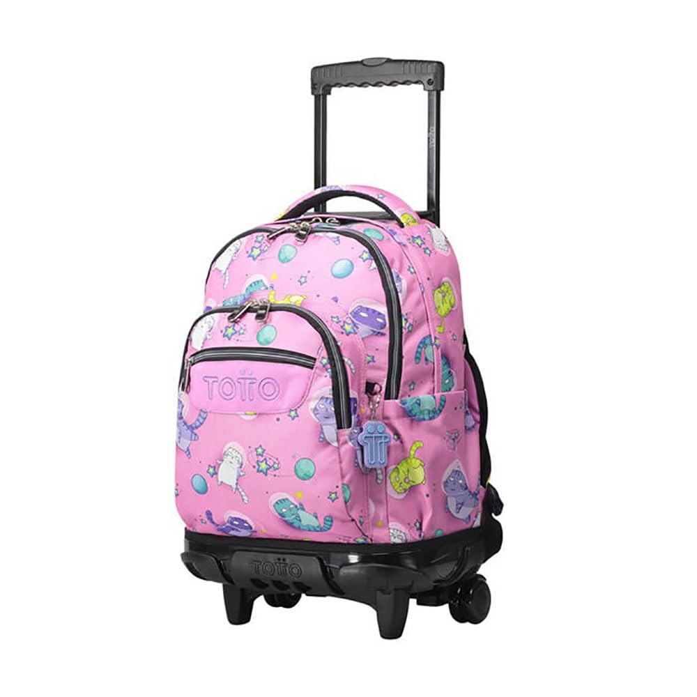 TOTTO Mochila escolar con ruedas gatos astronautas - Renglones TAMAÑO GRANDE