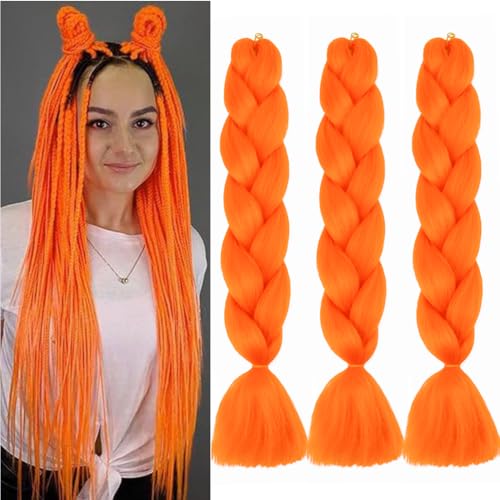 Xiaofeng Braiding Hair Extensions Orange Red Color 24 Inch High Temperature Ombre Jumbo Synthetic Braiding Hair for Twist Crochet Braids 3 Packs 100g/Pack