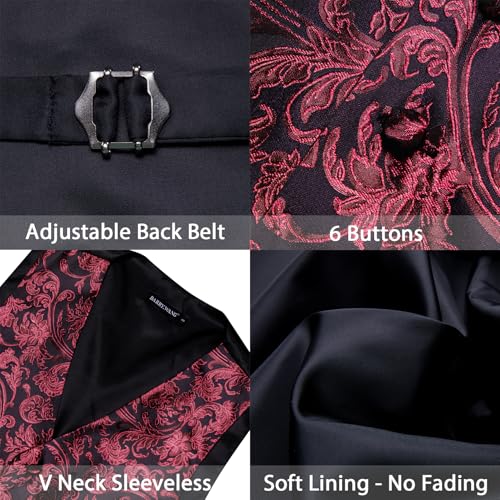 Image of Barry.Wang Men's Suit Vest Tie Bowtie Set Formal Silk Paisley Waistcoat Hanky Cufflinks Lapel Pin Set Wedding Party 7PCS