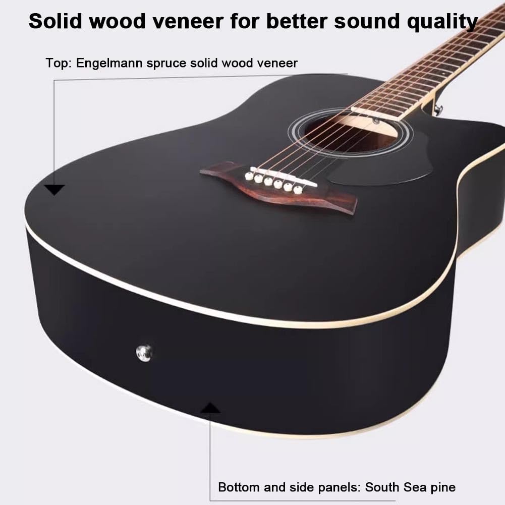 Chitarra acustica per principianti Cutaway con custodia, corde, cinghia, accordatore e plettri, starter kit completo per gli amanti della musica