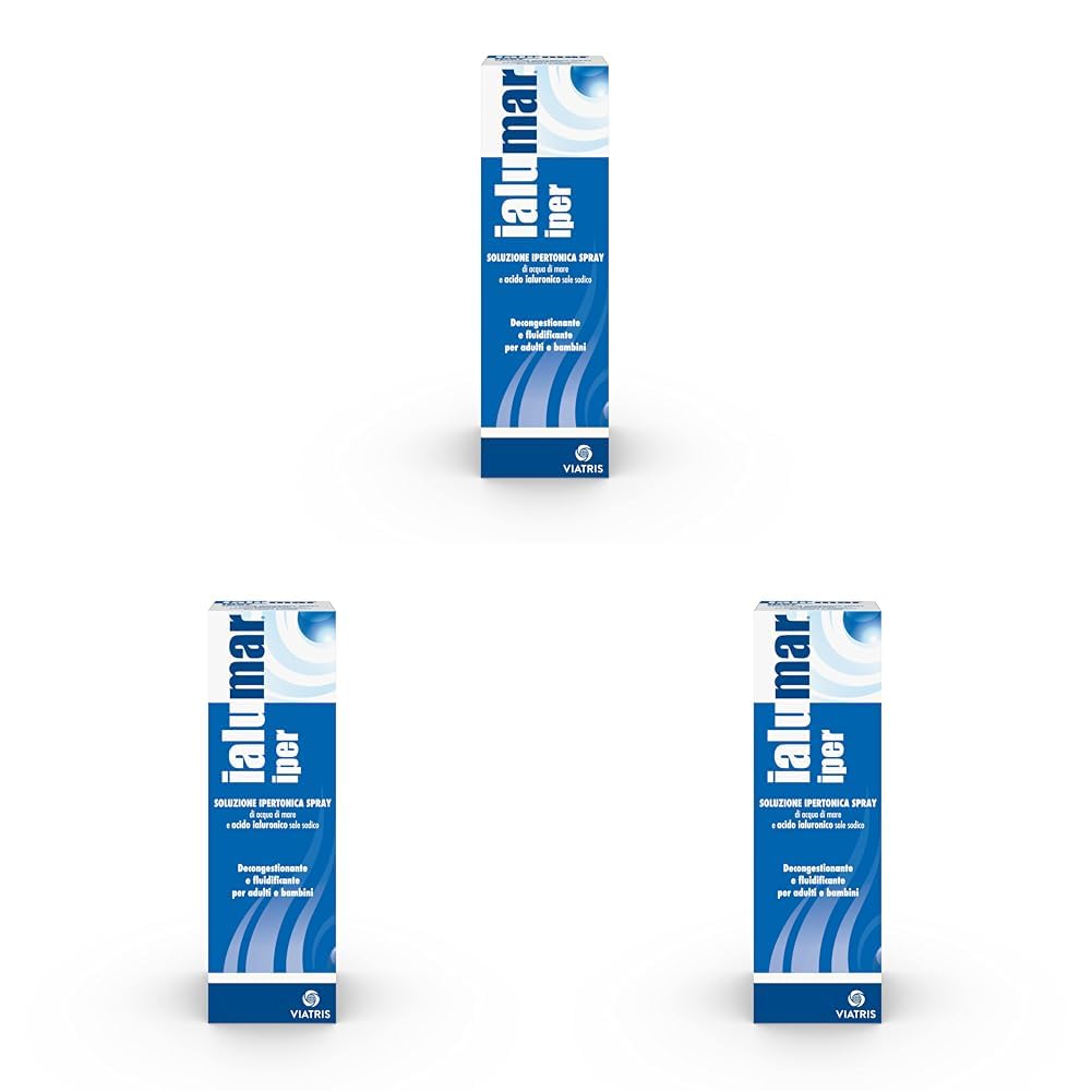 Ialumar Iper Nasale, Decongestionante e Fluidificante per Adulti e Bambini, Soluzione Ipertonica Spray con Acqua di Mare e Acido Ialuronico, 100ml (Confezione da 3)