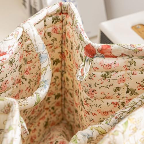 Image of Quilted Fabric Basket Foldable Car Storage Boho Floral Laundry Basket Hamper for Nursery Bedroom & Living Room | Organize Clothes Toys