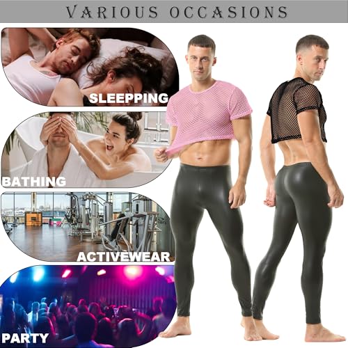 Men's Fishnet Crop Tops Mesh T Shirt See Through Undershirt Nightwear Sheer Shirt4