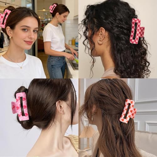 Pinzas para cabello rojas acrílicas grandes corazón 3 pzas miniatura 5