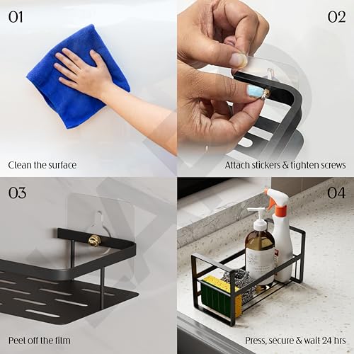Image of LAPO Wall Mounted Storage Organizer for Bathroom, Self Adhesive Rack for Kitchen Sink Accessories and Utility Use, Multipurpose Storage Rack (Black, Pack of 1)