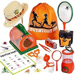 Adventure Kidz Outdoor Bug Exploration Kit, Binoculars, Magnifying Glass, Bug Container, Viewers, Critter Cage, Net…
