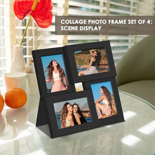 Image of DUENPY 3.5x5 Photo Frame Tempered Glass For 4 3.5x5 Photos Black | Sturdy Tempered Glass Offers Clear View, Flexible Display Methods to Preserve Your Tiny Precious Memories