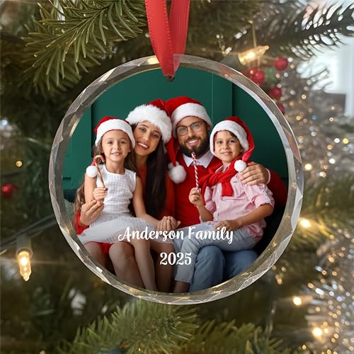 Personalized Christmas Ornament - Custom Crystal Photo Ornaments With Text