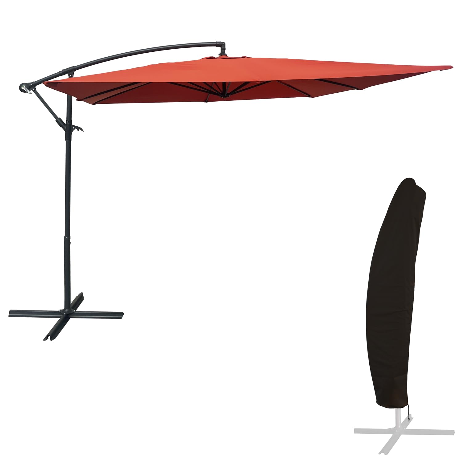 Happy Garden Parasol déporté MOLOKAI carré 2.7x2.7m terracotta avec manivelle. Parasol déporté inclinable, rabattable et rotatif avec housse de protection.