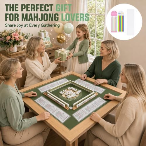 American Mahjong Accessories Kit for 4 Players, 4 Large Print Rule Card Sleeves, 4 Line Readers, 320 Line Finder Tabs, 4 Tile Shuffler Cards, 100-Page Score Pad & Mesh Storage Bag — view 5