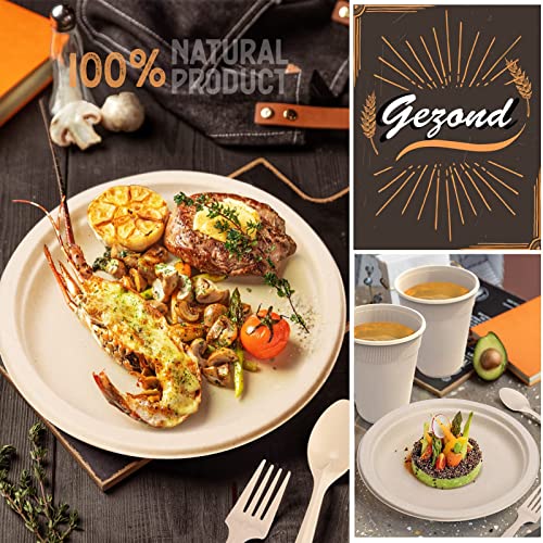 Gezond 350Pcs Compostable Paper Plates Set Eco-Friendly Heavy-Duty Disposable Paper Plates Cutlery Includes Biodegradable Plates, Forks, Knives, Spoons, Cups And Straws For Wedding Party, 50 Guests #TOP3