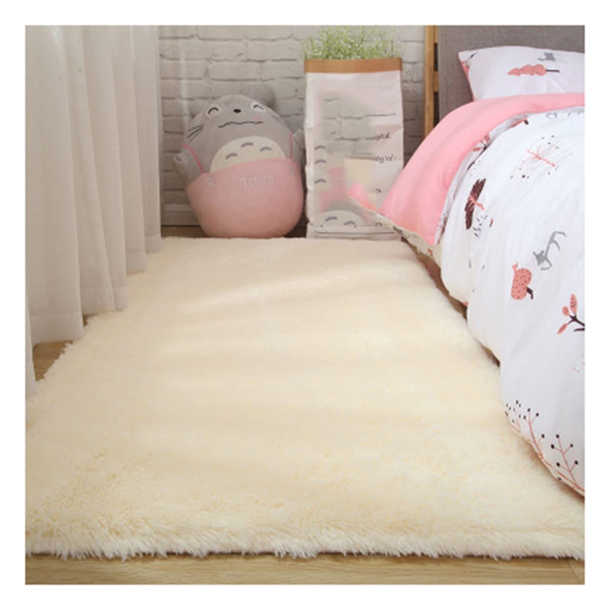 Tapis salon shaggy beige 150x200cm moelleux à poils longs moderne