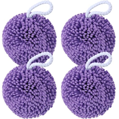 Teenyyou 4 Pcs Bath Sponge Shower Loofahs Exfoliating Body Care, Purple