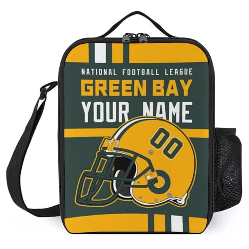 Qskemgr Custom Insulated Green Bay Lunch Box For Fans Men Women Personalized Name Number Adjustable Strap Sport Lunch Tote Bag Gift cover