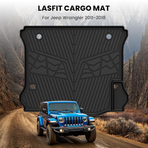 Image of LASFIT Cargo Mat for Jeep Wrangler JK 2011-2018 4 Doors Without Subwoofer | NOT for JL or 2-Door, All Weather, TPE, Custom Fit, Cargo Mat, Trunk Liner, Black