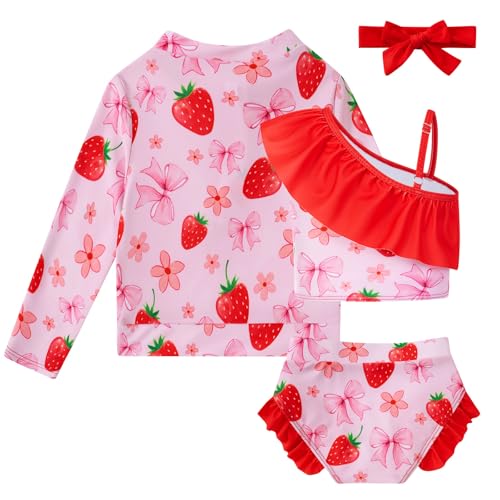Image of Funnycokid Baby Toddler Girls Swimsuit 4 Piece Bathing Suit Long Sleeve Rash Guard Sets 12 Months-7 Years