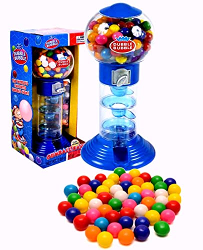 PlayO 10.5" Spiral Gumball Machine Toy Bank - Dubble Bubble Spiral Style Includes Aprox 40 Gum Balls - Kids Prizes (Blue Spiral Machine)