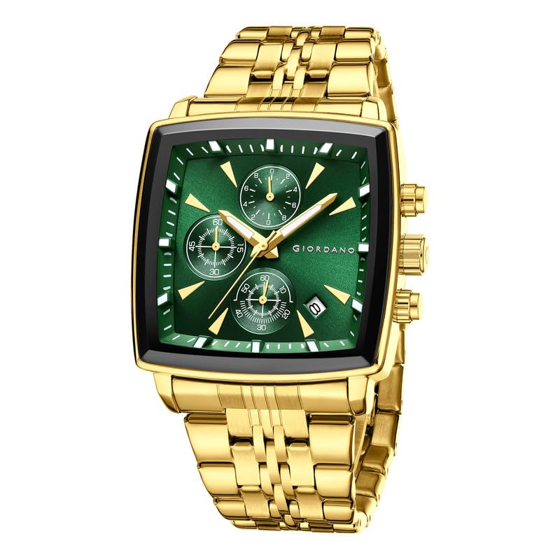 Image of Giordano Multi Function Watch for Men with Square Dial, Stainless Steel Strap and Date Display