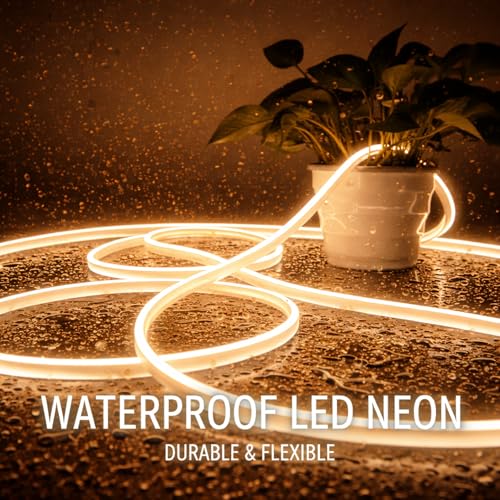 Image of 5M Warm White Neon LED Strip Light | Flexible Silicone Rope Light | IP65 Waterproof | 12V Adapter Included | Home Decor Lighting | Indoor Outdoor