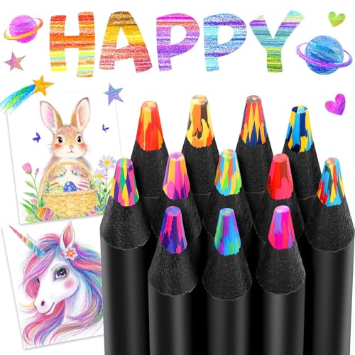 Ugmic Matite arcobaleno 12 pezzi, matite colorate per bambini, 7 in 1