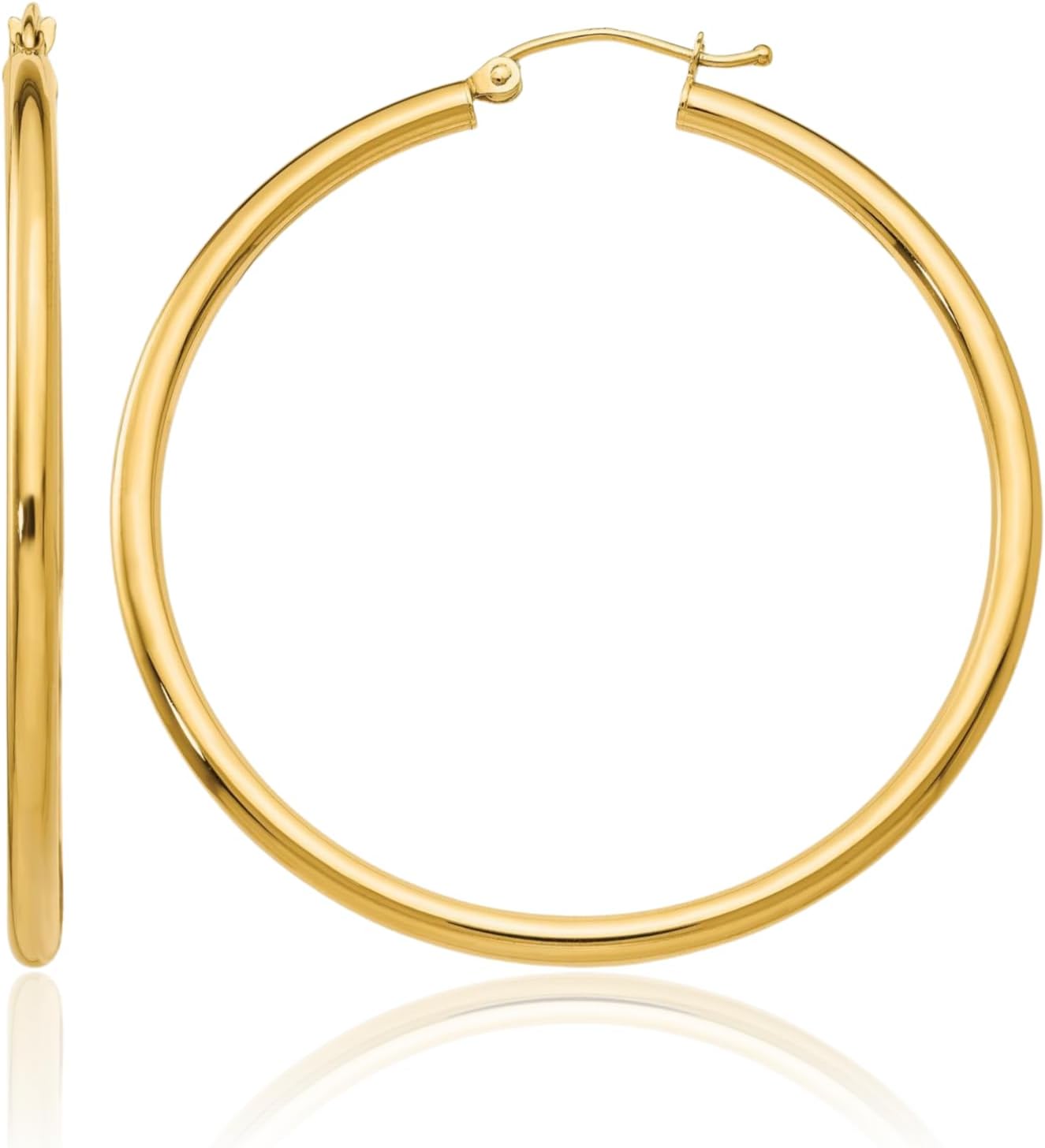 IceCarats 10K Solid Yellow Gold Large Round Hoop Earrings 40mm 1.6 inch Snap Back, Polished For Her