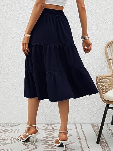 Lyrur Summer Skirts Women'S High Elastic Waist Ruffle Tiered Casual Summer Solid Midi Skirts With Pockets thumb #2